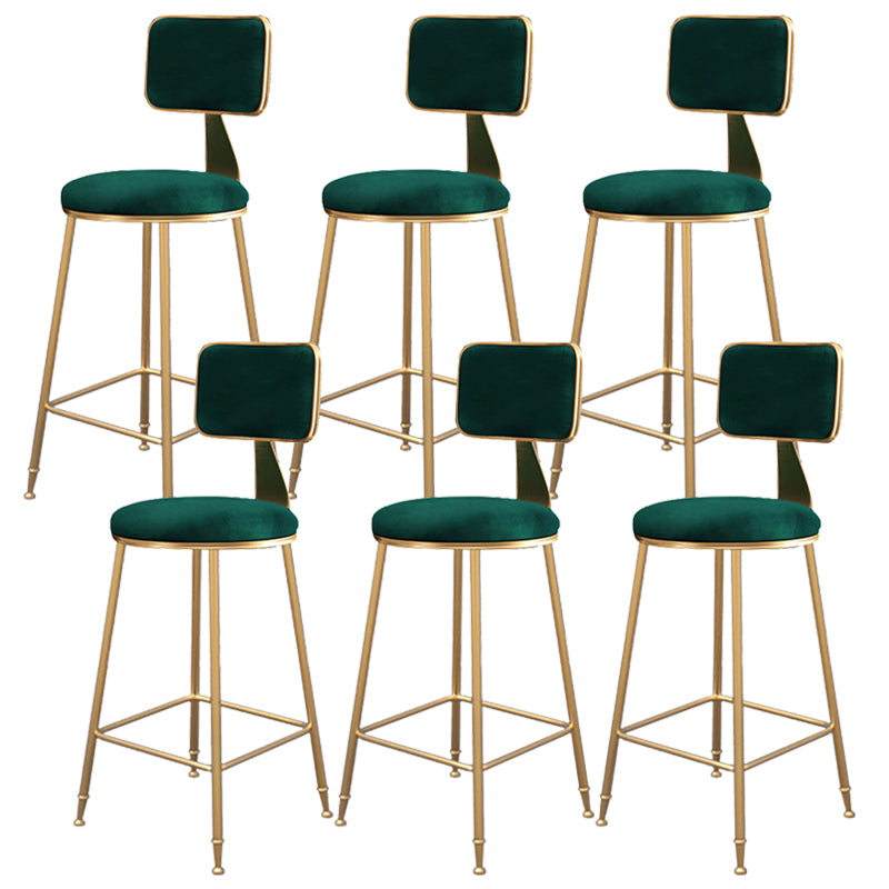Fabric Round Seat Bar Stools Scandinavian Low Back Barstool with 4 Gold Iron Legs
