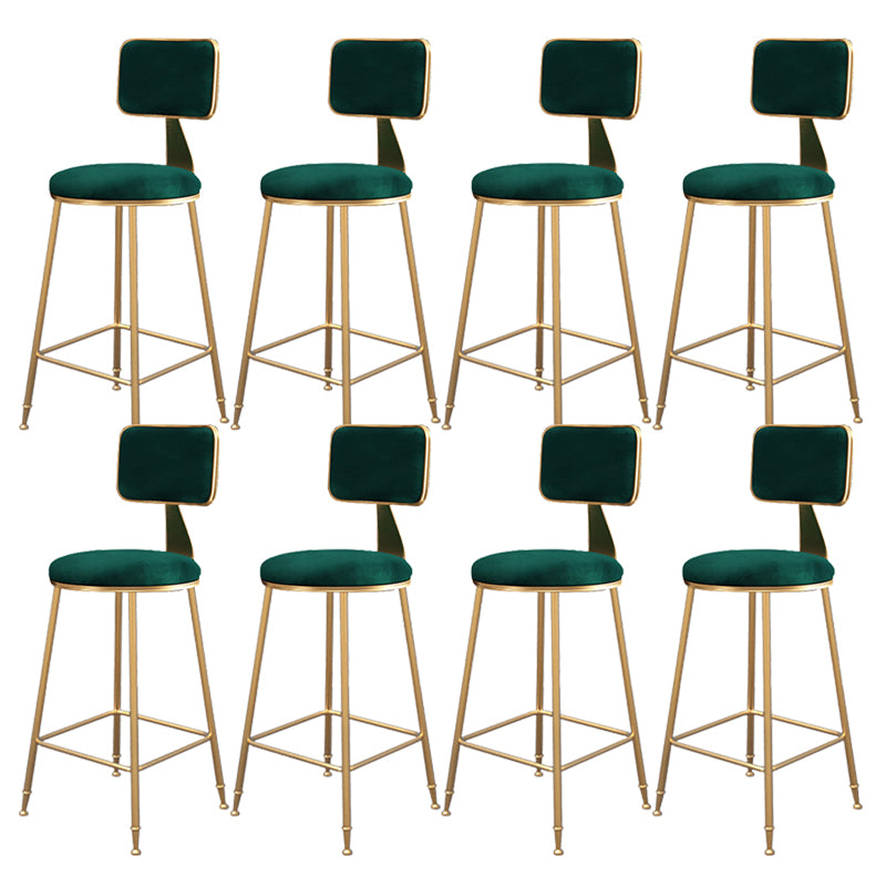 Fabric Round Seat Bar Stools Scandinavian Low Back Barstool with 4 Gold Iron Legs