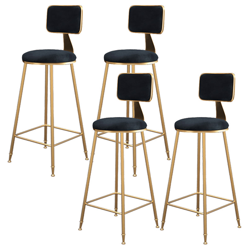 Fabric Round Seat Bar Stools Scandinavian Low Back Barstool with 4 Gold Iron Legs