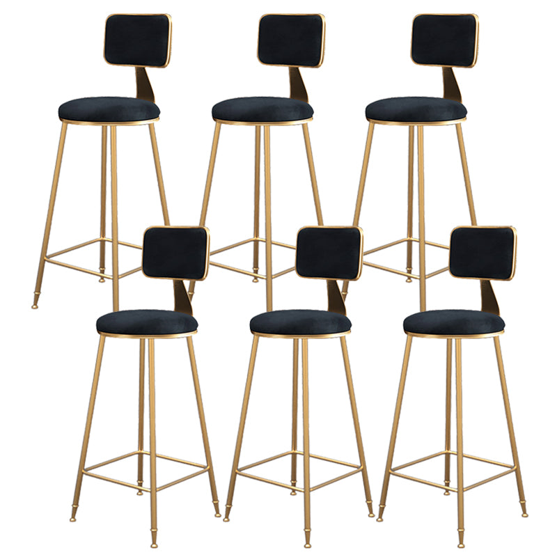 Fabric Round Seat Bar Stools Scandinavian Low Back Barstool with 4 Gold Iron Legs