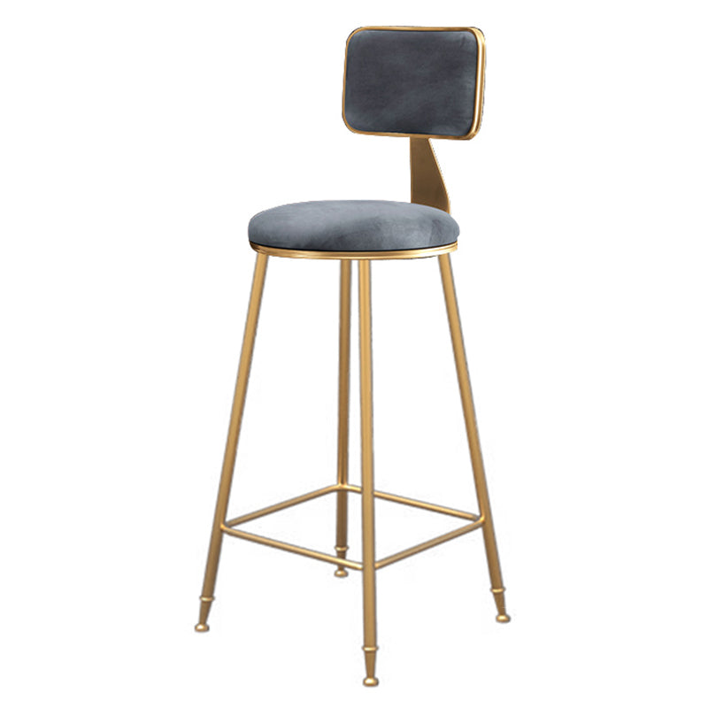 Fabric Round Seat Bar Stools Scandinavian Low Back Barstool with 4 Gold Iron Legs