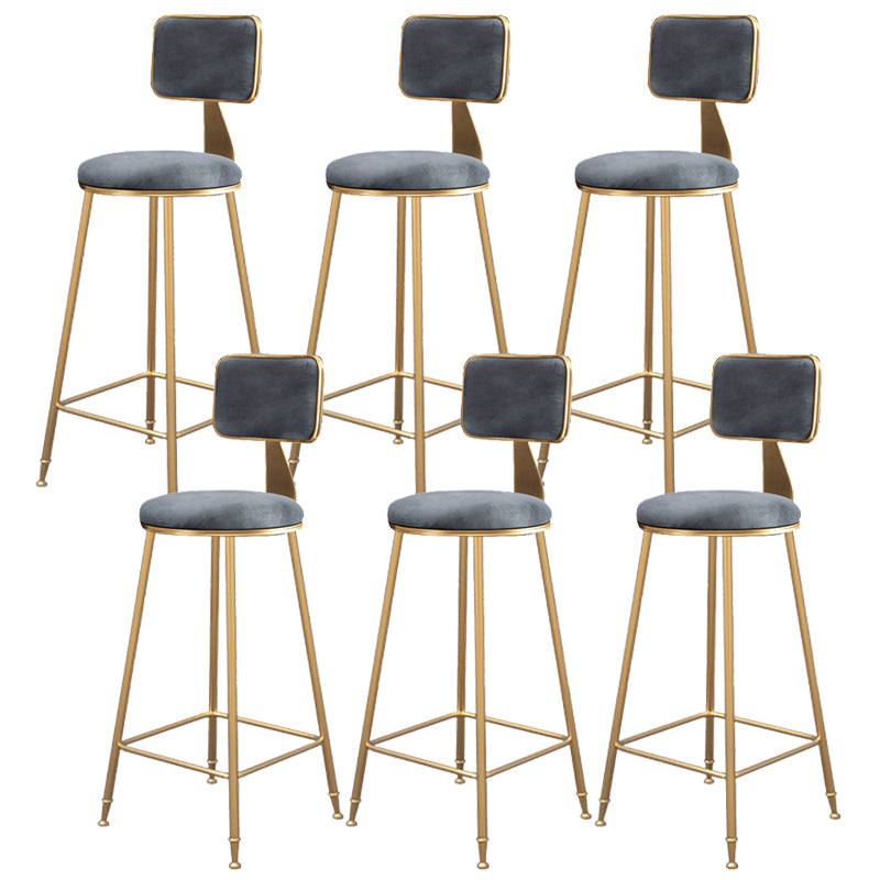 Fabric Round Seat Bar Stools Scandinavian Low Back Barstool with 4 Gold Iron Legs