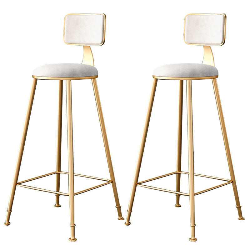 Fabric Round Seat Bar Stools Scandinavian Low Back Barstool with 4 Gold Iron Legs