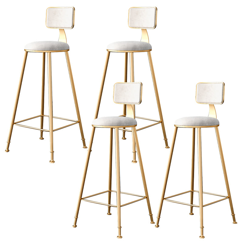 Fabric Round Seat Bar Stools Scandinavian Low Back Barstool with 4 Gold Iron Legs
