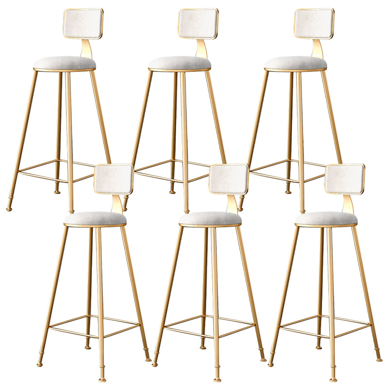 Fabric Round Seat Bar Stools Scandinavian Low Back Barstool with 4 Gold Iron Legs