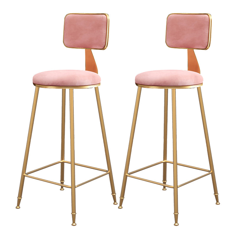 Fabric Round Seat Bar Stools Scandinavian Low Back Barstool with 4 Gold Iron Legs