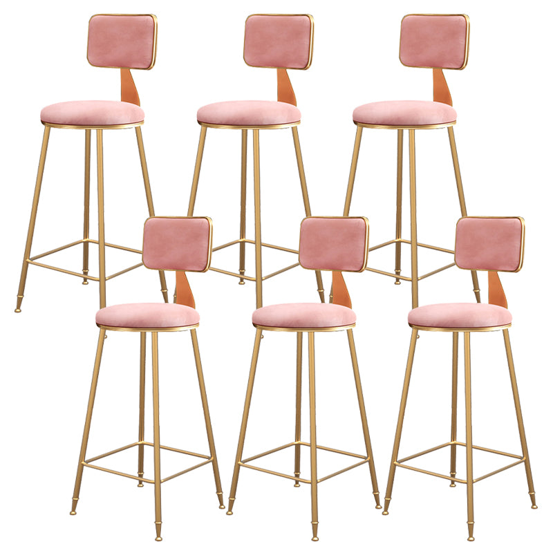 Fabric Round Seat Bar Stools Scandinavian Low Back Barstool with 4 Gold Iron Legs