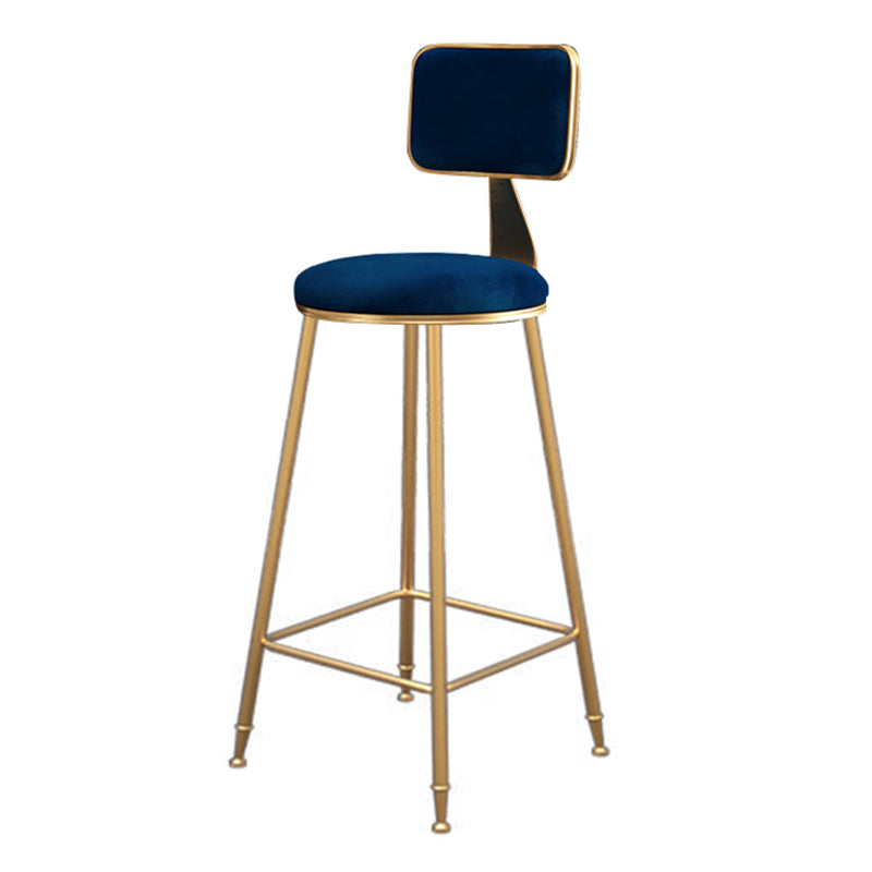 Fabric Round Seat Bar Stools Scandinavian Low Back Barstool with 4 Gold Iron Legs