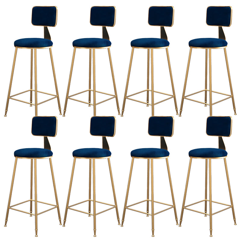 Fabric Round Seat Bar Stools Scandinavian Low Back Barstool with 4 Gold Iron Legs