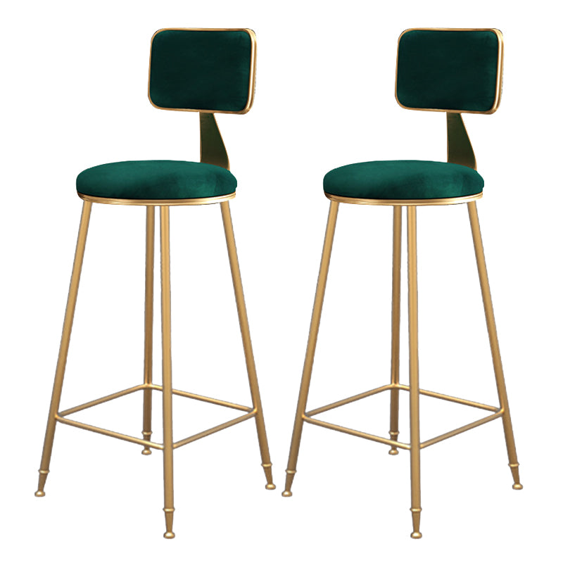 Fabric Round Seat Bar Stools Scandinavian Low Back Barstool with 4 Gold Iron Legs