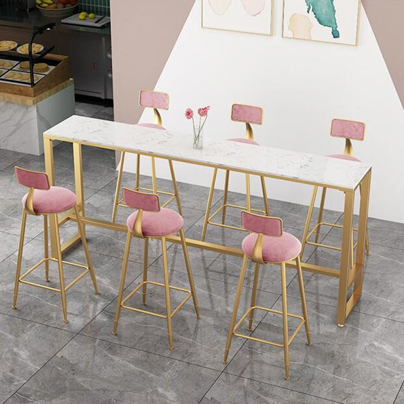 Rectangular Sintered Stone Top Bar Table Luxurious Bar Table with Trestle Base in Gold