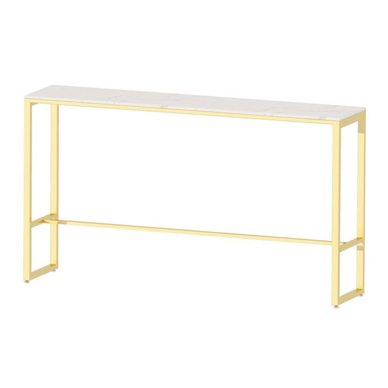 Rectangular Sintered Stone Top Bar Table Luxurious Bar Table with Trestle Base in Gold