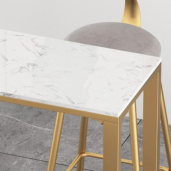 Rectangular Sintered Stone Top Bar Table Luxurious Bar Table with Trestle Base in Gold