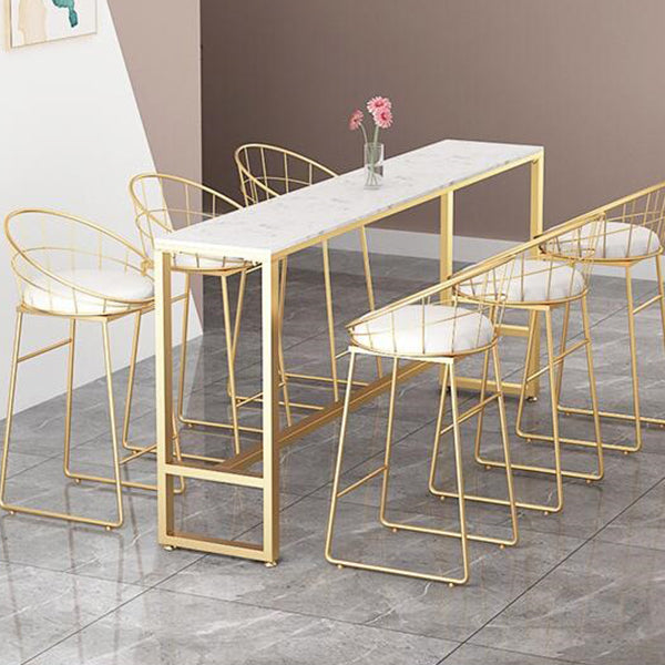 Rectangular Sintered Stone Top Bar Table Luxurious Bar Table with Trestle Base in Gold