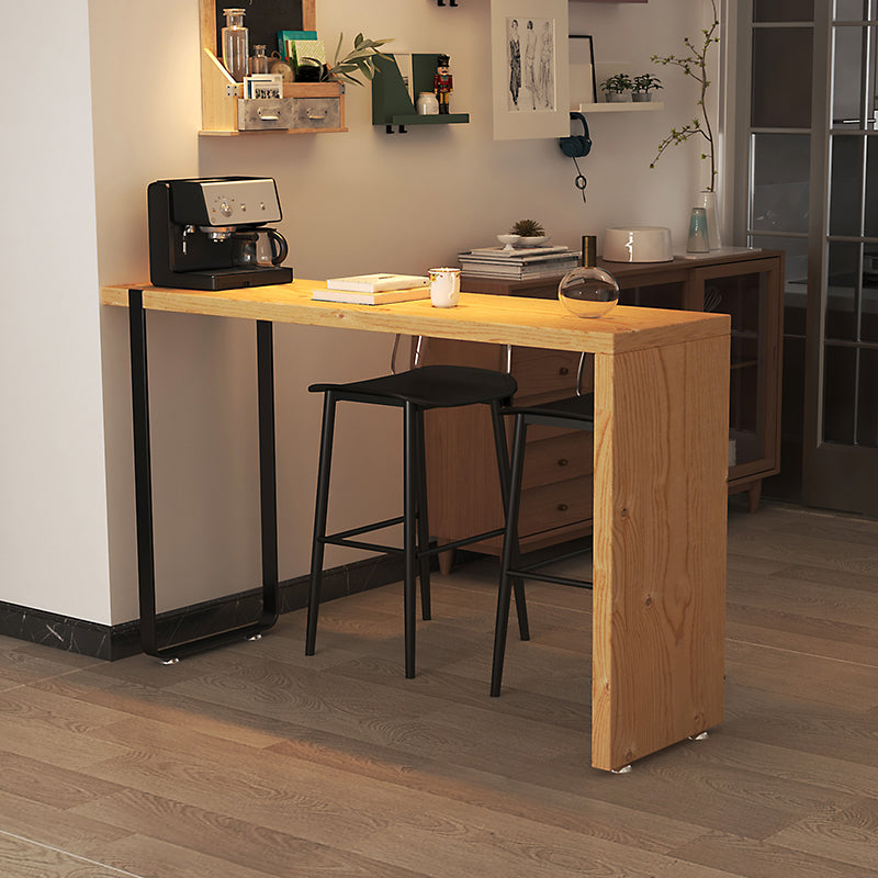 Rectangular Pine Wood Top Bar Table Modern Bistro Pub Table with Double Pedestal