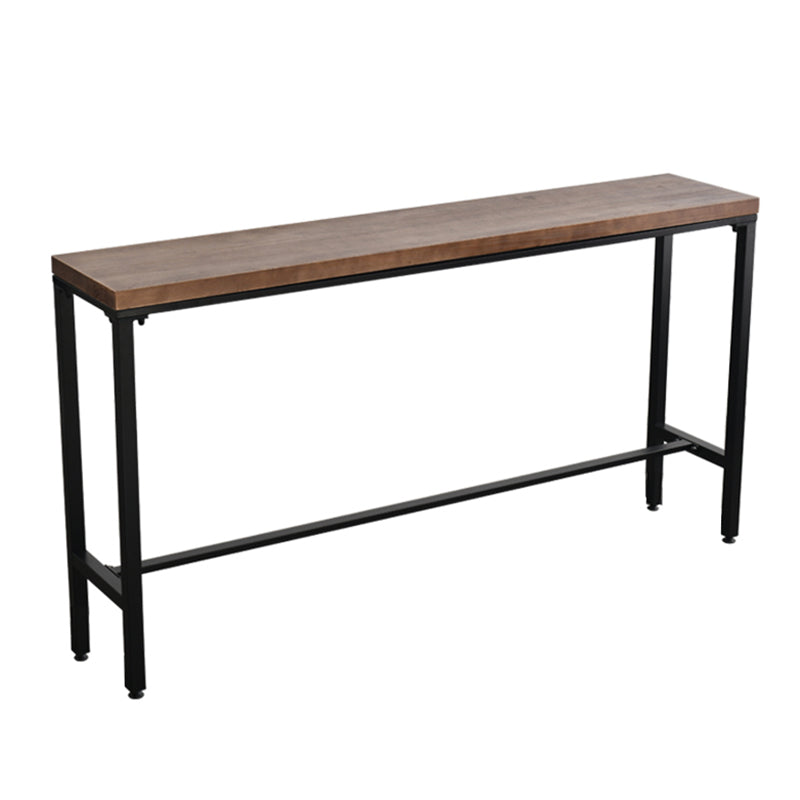 Rectangle Pine Wood Top Bistro Table Industrial Bar Table with Trestle Base in Black