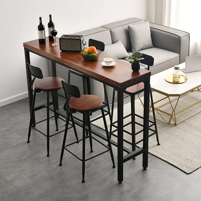 Rectangle Pine Wood Top Bistro Table Industrial Bar Table with Trestle Base in Black