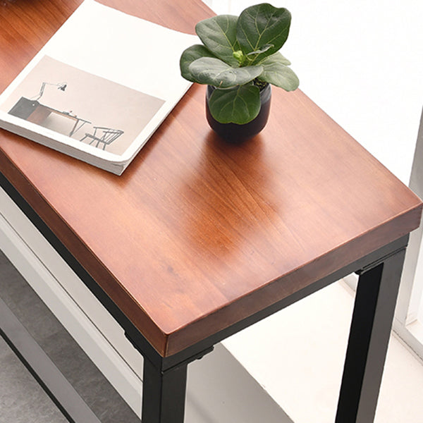 Rectangle Pine Wood Top Bistro Table Industrial Bar Table with Trestle Base in Black