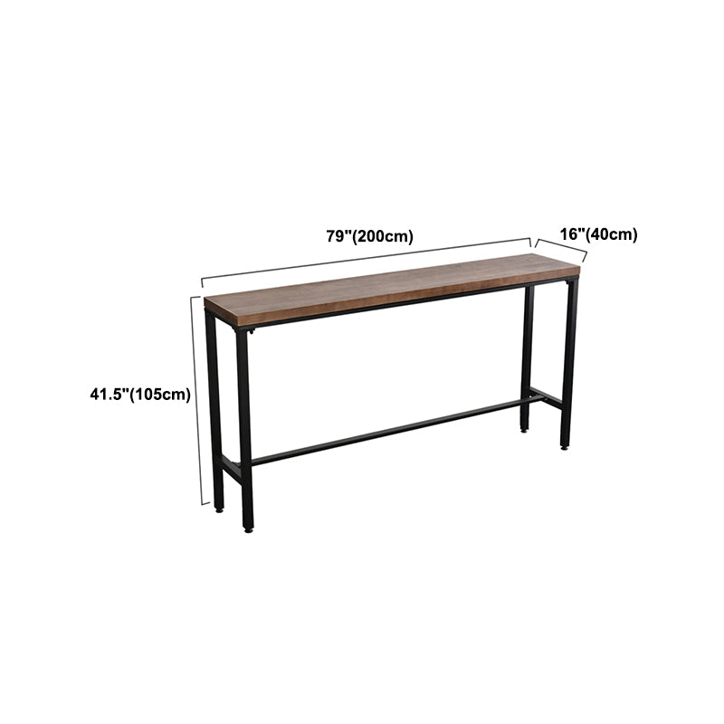 Rectangle Pine Wood Top Bistro Table Industrial Bar Table with Trestle Base in Black