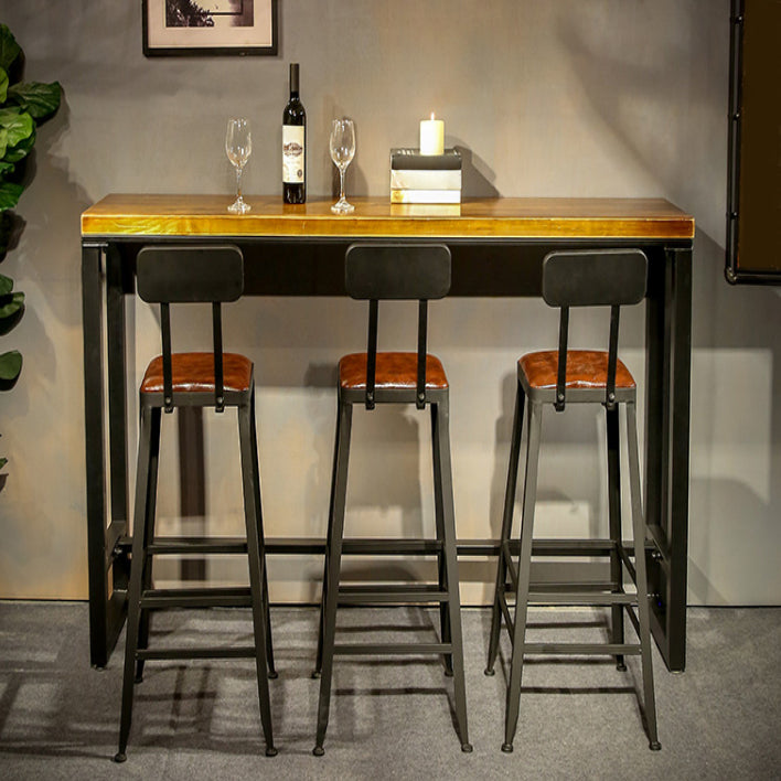 Rectangle Pine Wood Top Bistro Table Industrial Bar Table with Trestle Base