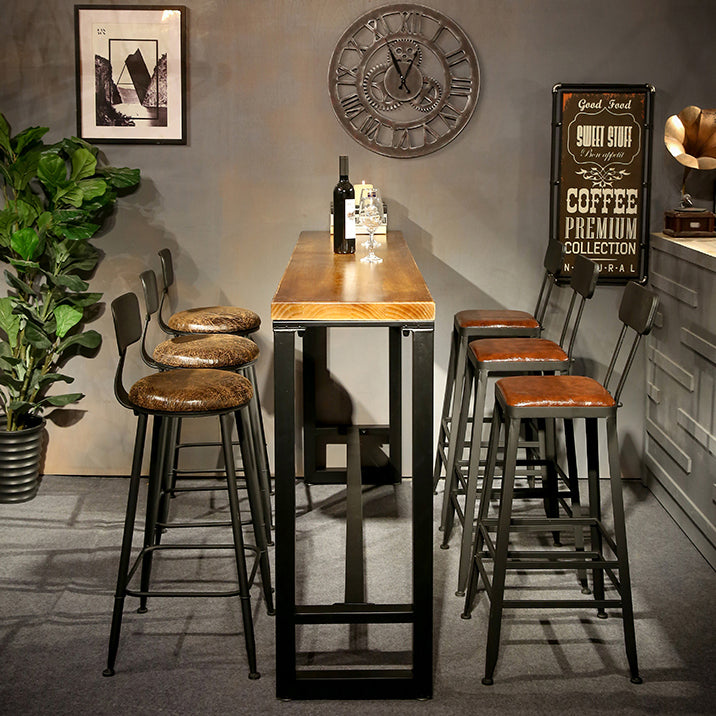 Rectangle Pine Wood Top Bistro Table Industrial Bar Table with Trestle Base