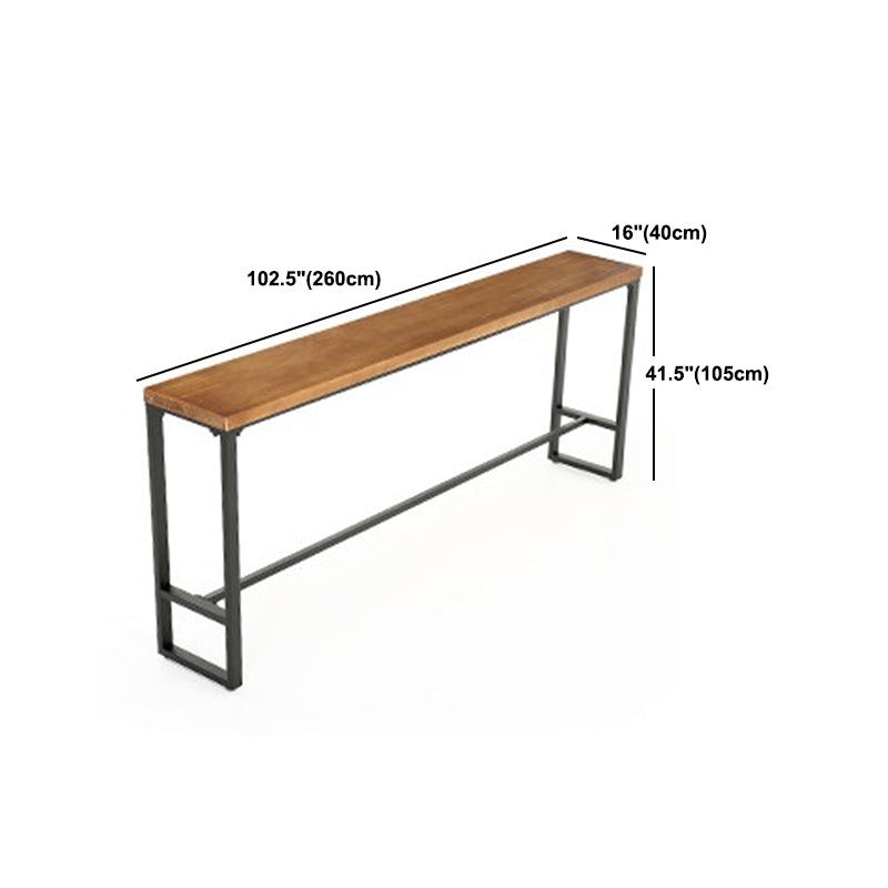 Rectangle Pine Wood Top Bistro Table Industrial Bar Table with Trestle Base