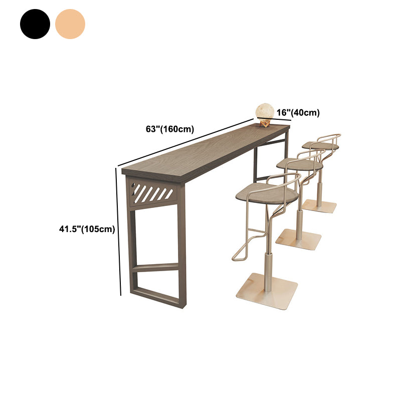 Rectangle Solid Wood Top Bistro Table Industrial Pub Table with Metal Base