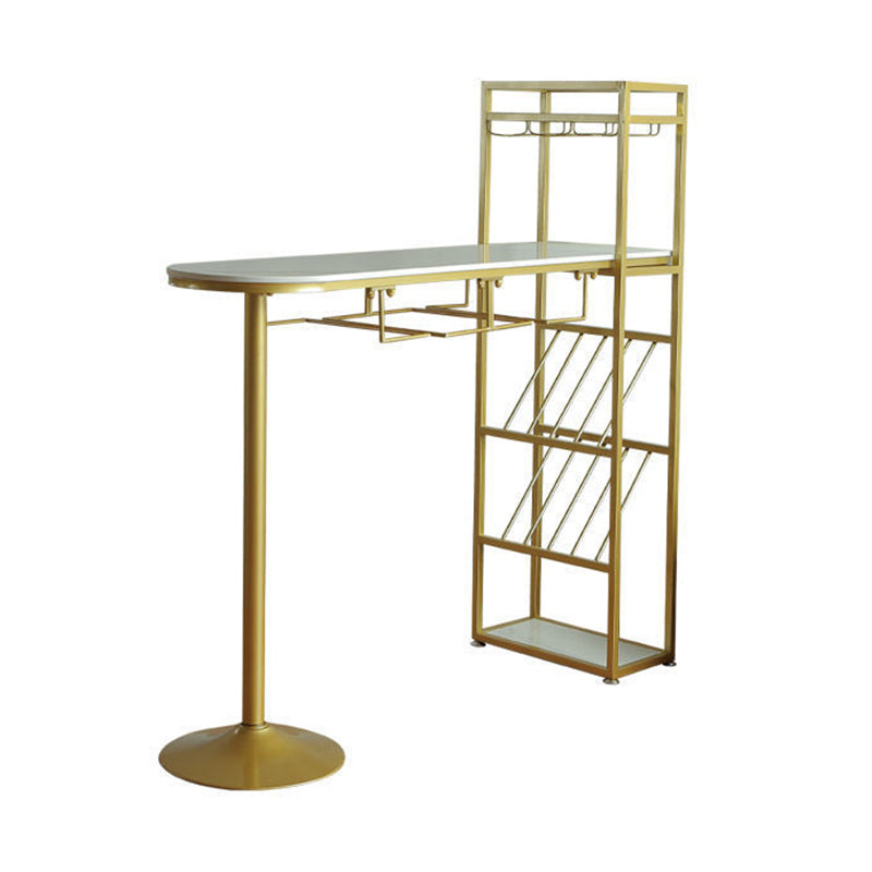 Specialty Marble Top Bar Table Glossy White Glam Pub Table with Wine Storage