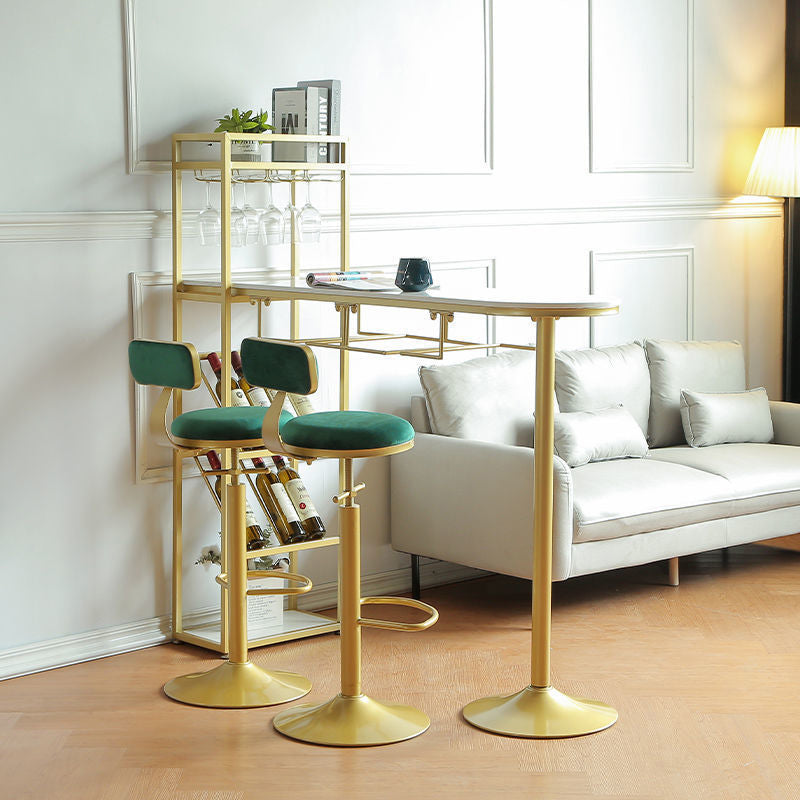 Specialty Marble Top Bar Table Glossy White Glam Pub Table with Wine Storage