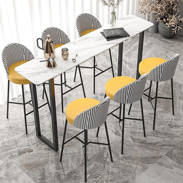 Contemporary Pub Table with Sled Polished Finish Stone Top Bar Table