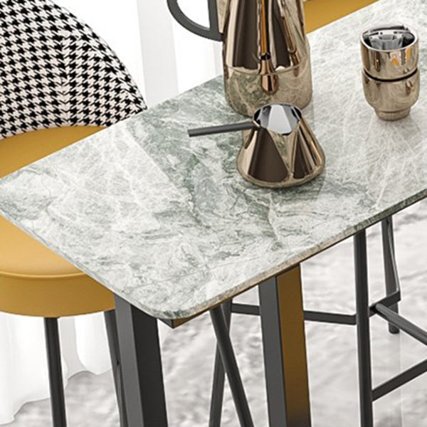 Contemporary Pub Table with Sled Polished Finish Stone Top Bar Table