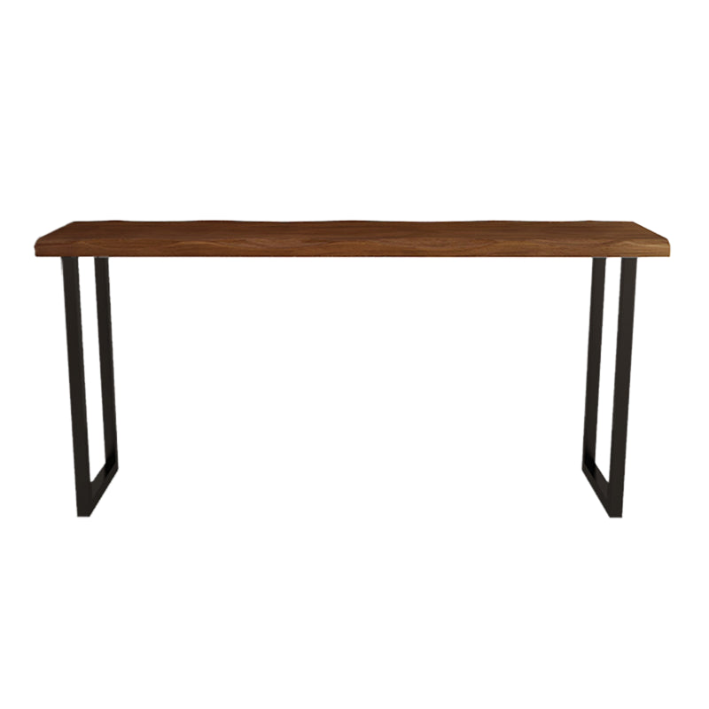 Rectangle Pine Wood Top Bar Table Industrial Bistro Table with Double Pedestal in Black