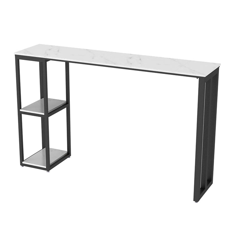 White Stone Top Pub Table with Storage Glam Bistro Table for Living Room