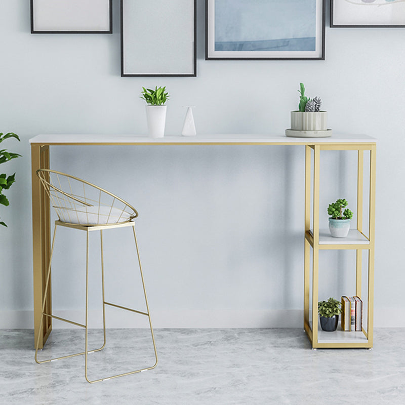 White Stone Top Pub Table with Storage Glam Bistro Table for Living Room