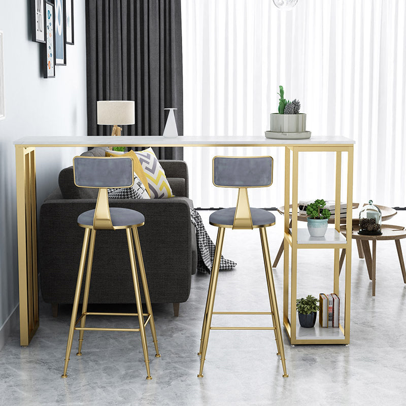 White Stone Top Pub Table with Storage Glam Bistro Table for Living Room