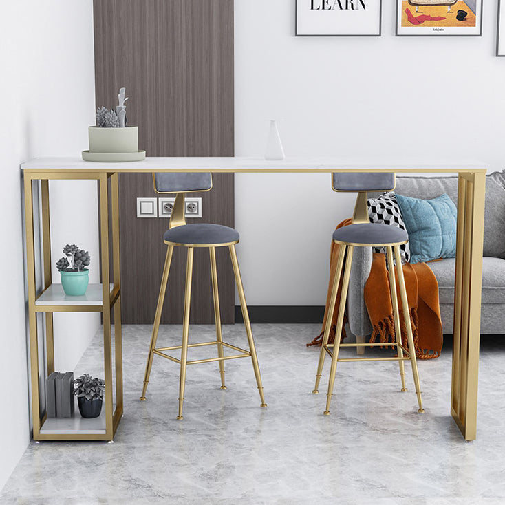 White Stone Top Pub Table with Storage Glam Bistro Table for Living Room