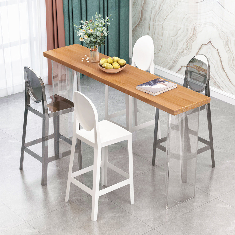 Ash Wood Bar-height Table with Acrylic Base Modern Rectangle Pub Table