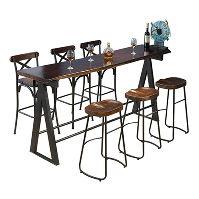 Rectangle Pine Wood Top Bar Table Modern Bar Table with Trestle Base in Black