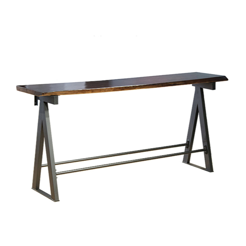 Rectangle Pine Wood Top Bar Table Modern Bar Table with Trestle Base in Black
