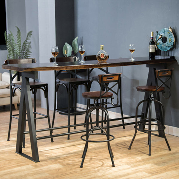 Rectangle Pine Wood Top Bar Table Modern Bar Table with Trestle Base in Black