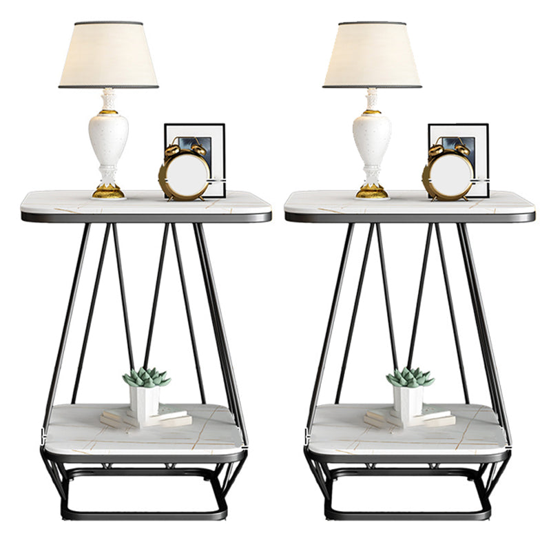 Metal Bedside Cabinet Lower Shelf Accent Table Nightstand for Bedroom