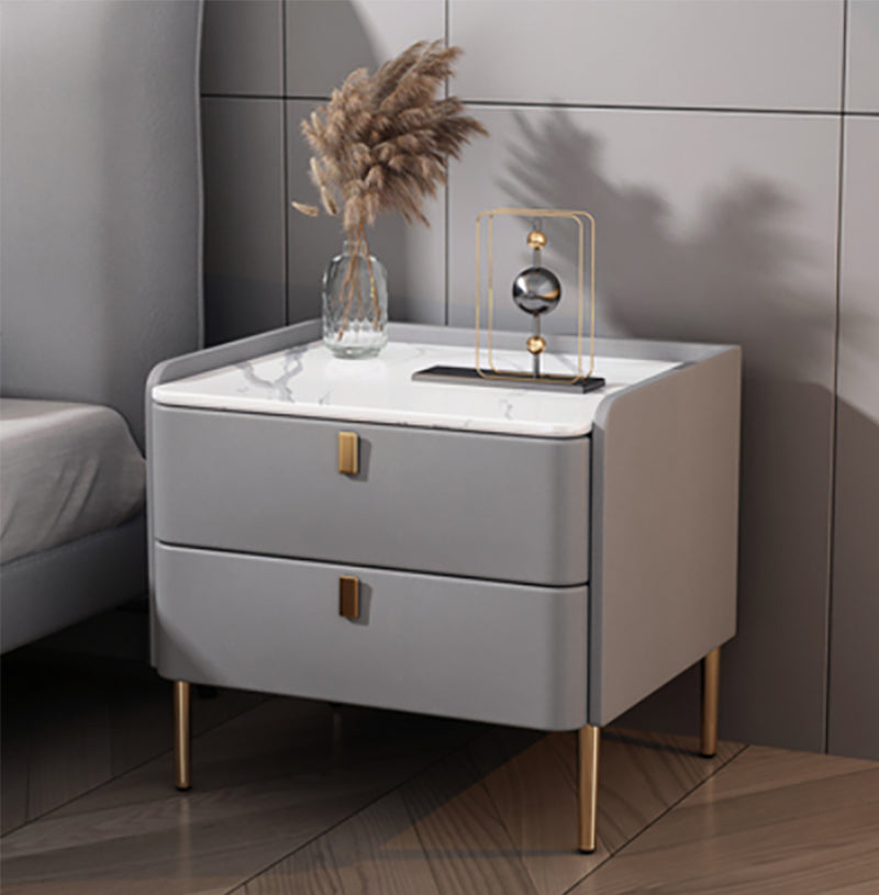 Light Luxury Bed Nightstand 2 Drawers Night Table with Legs for Bedroom