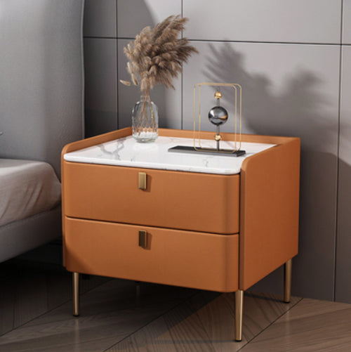 Light Luxury Bed Nightstand 2 Drawers Night Table with Legs for Bedroom