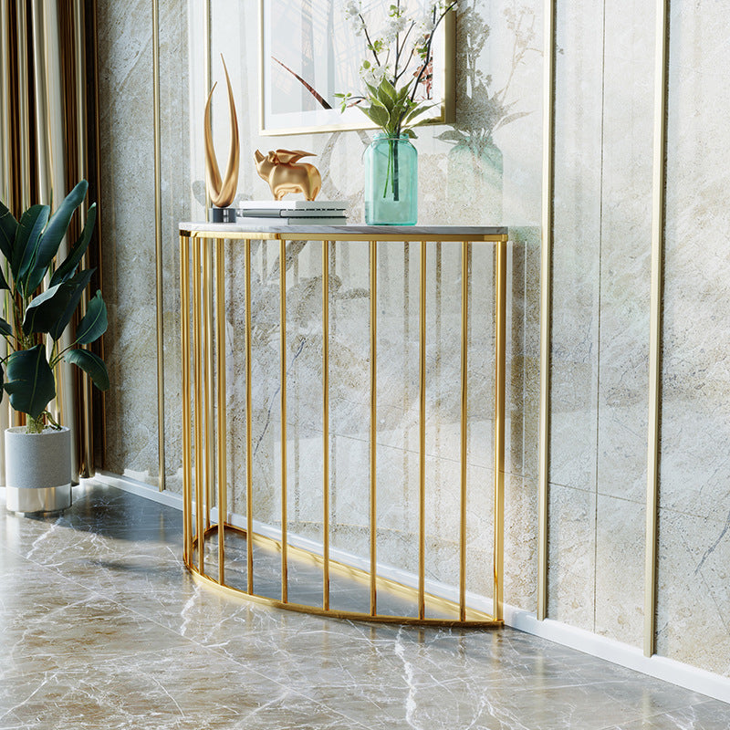 Contemporary Marble Console Accent Table Half Moon Iron End Table for Hall