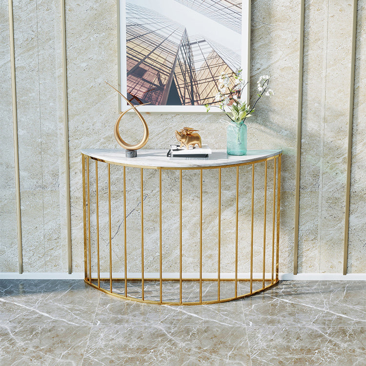 Contemporary Marble Console Accent Table Half Moon Iron End Table for Hall