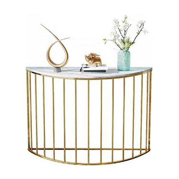 Contemporary Marble Console Accent Table Half Moon Iron End Table for Hall