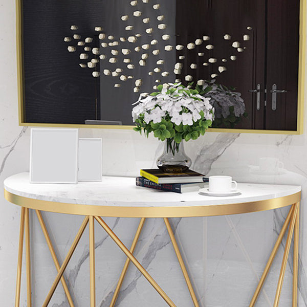 Contemporary Marble Console Sofa Table Half Moon Iron End Table for Hall