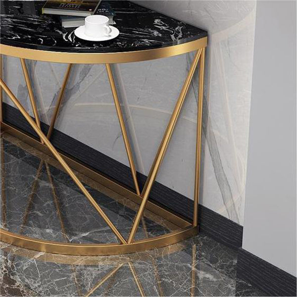 Contemporary Marble Console Sofa Table Half Moon Iron End Table for Hall