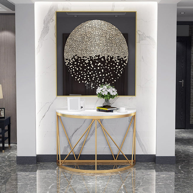 Contemporary Marble Console Sofa Table Half Moon Iron End Table for Hall