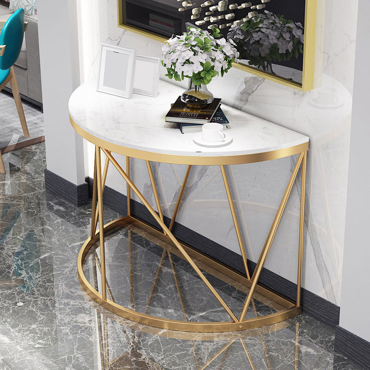 Contemporary Marble Console Sofa Table Half Moon Iron End Table for Hall